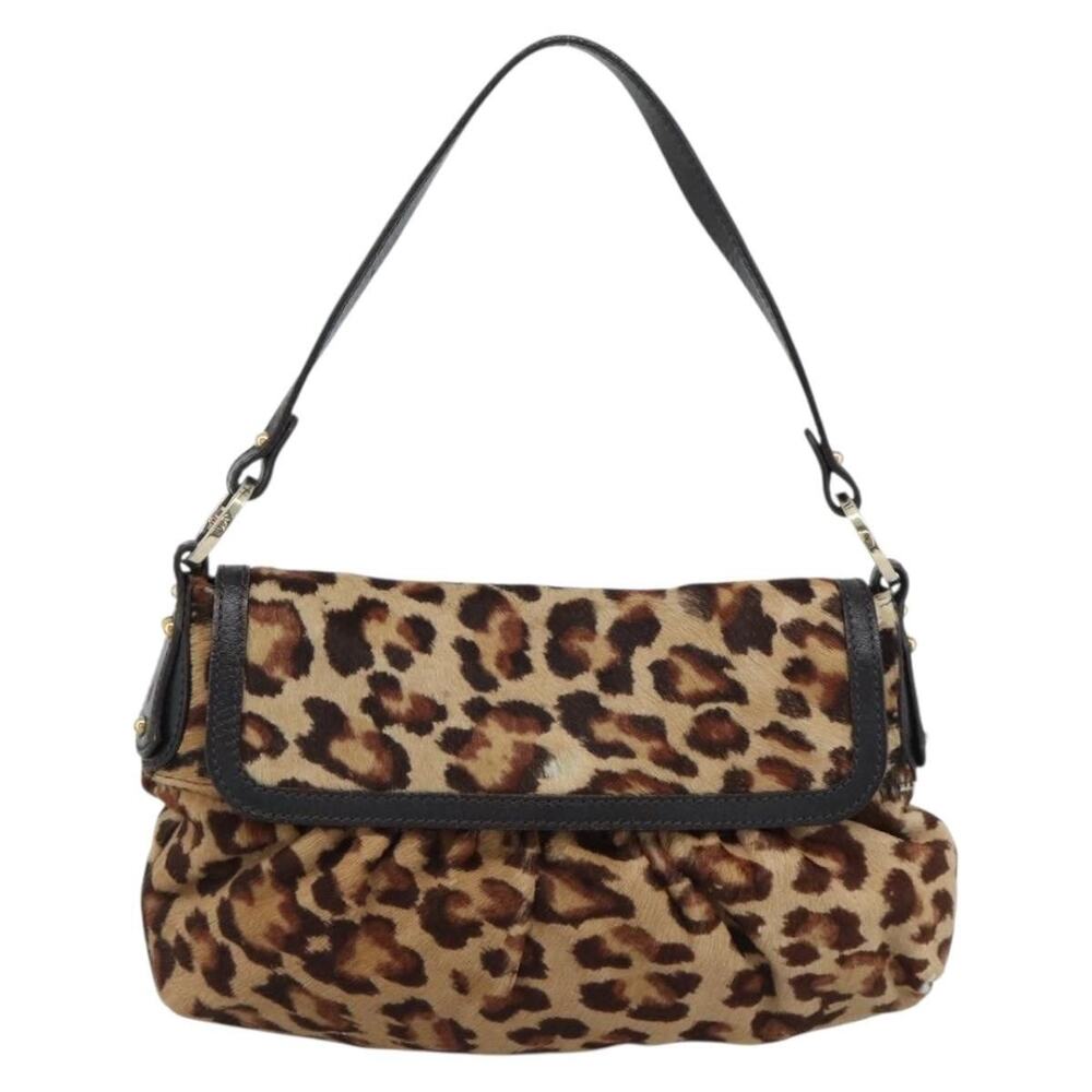 Fendi Leather Harako Shoulder Bag Beige